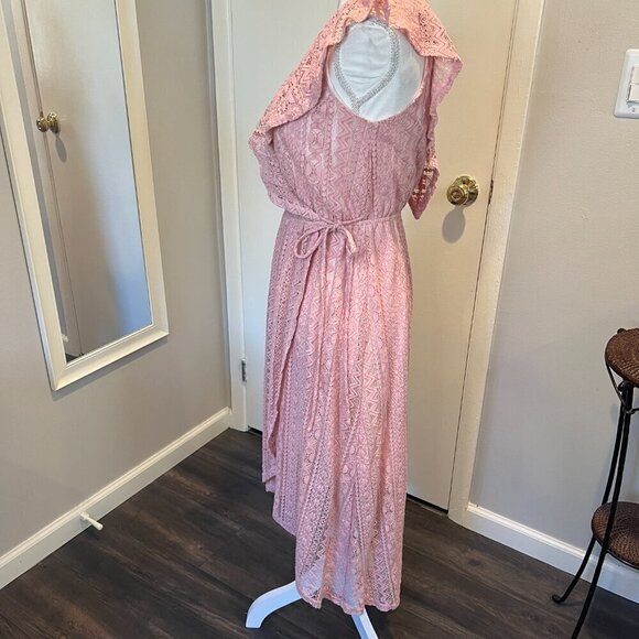 Aqua Pink Lace Hi Low Faux Wrap Dress, Size Small - Picture 9 of 16